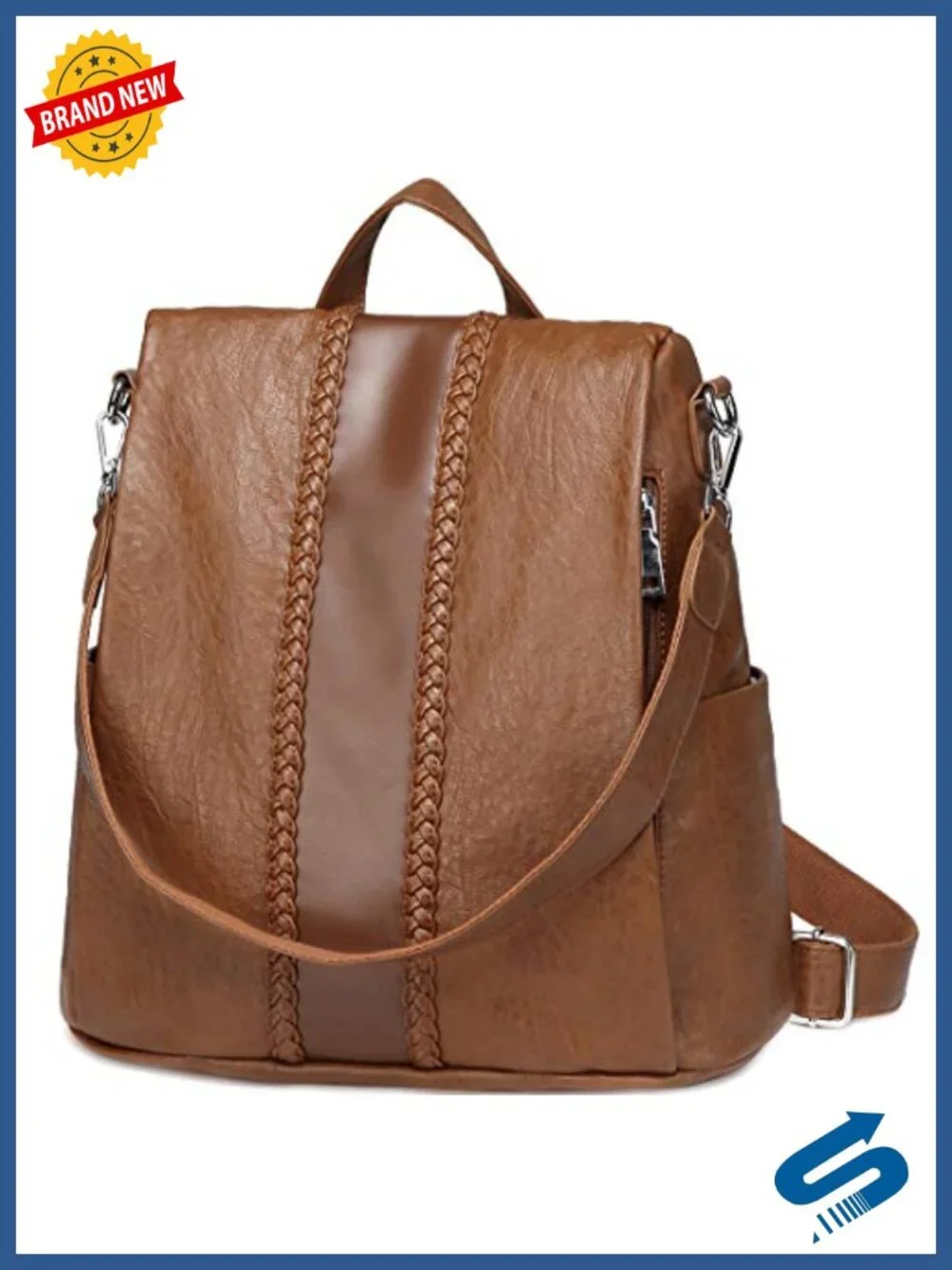 Faux Leather Anti-theft Backpack Purse with Vintage Weave, Fashion Backpack for